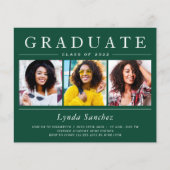 3 Foto Grüne weiße Streifen Graduierung Einladunge (Vorderseite)