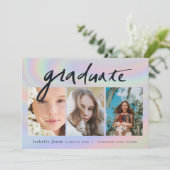 3 Foto Handgeschriebener Hologram Virtual Abschlus Einladung (Stehend Vorderseite)