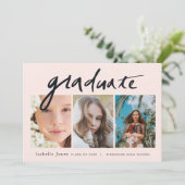 3 Foto Handgeschriebenes Skript Rosa Abschluss Einladung (Stehend Vorderseite)