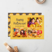 3 Foto Happy Halloween Yellow Orange Pumpkin Mitteilungskarte (Vorderseite/Rückseite Beispiel)