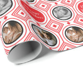 3 Foto Happy Holidays Rotes Weiß Art Deco Geschenkpapier (Rolleneckpunkt)