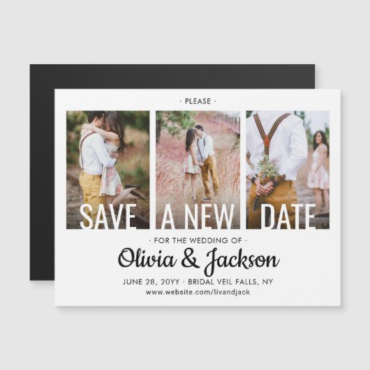 3 Foto Hochzeit Postpone | Änderung | SAVE THE DAT Magneteinladung (Vorne/Hinten)