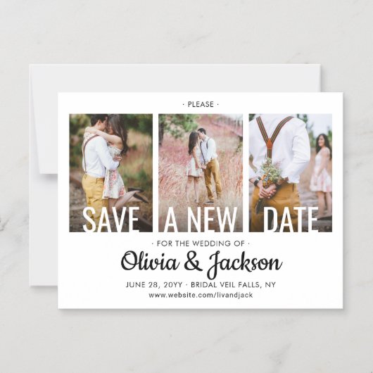 3 Foto Hochzeit Postpone | Änderung | SAVE THE DAT Magneteinladung (Vorderseite)