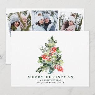 3 FOTO Holly Berry Christmas Tree Gruß Holida Feiertagskarte