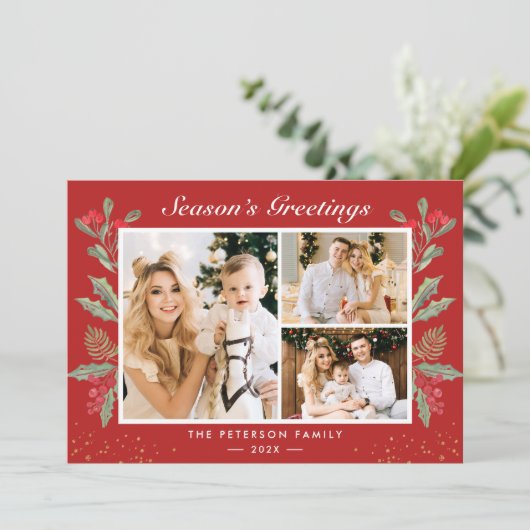 3 Foto Jahresgrüße Heilige Berries Weihnachten (Stehend Vorderseite)