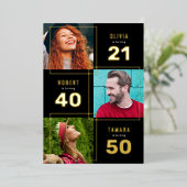 3 Foto Joint Birthday Party Black Gold Folieneinladung (Stehend vorne)