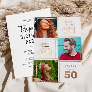 3 Foto Joint Birthday Party White Rose Gold Folieneinladung