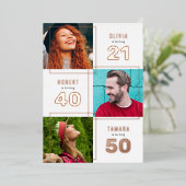 3 Foto Joint Birthday Party White Rose Gold Folieneinladung (Stehend vorne)