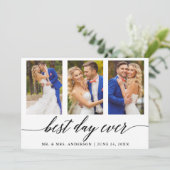 3 Foto Kalligrafie Hochzeit Bester Tag je Dankeskarte (Stehend Vorderseite)
