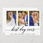 3 Foto Kalligrafie Hochzeit Bester Tag je Dankeskarte (Vorne/Hinten)