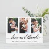 3 Foto Kalligrafie Liebe und Dank Hochzeit Dankeskarte (Stehend Vorderseite)