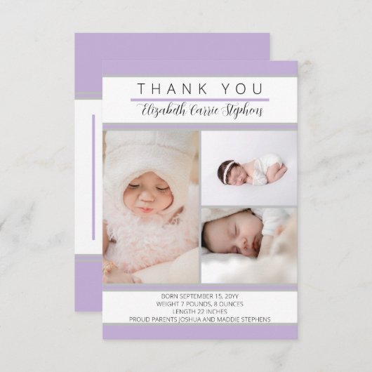 3 Foto Lavender Baby Dusche Geburtsankündigung Dankeskarte (Vorne/Hinten)