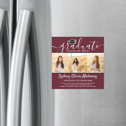 3 Foto Maroon Magnetic Abschluss Ankündigung