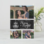 3 Foto Merry/Bright Chandelier Holiday Einladung (Stehend Vorderseite)