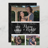 3 Foto Merry/Bright Chandelier Holiday Einladung (Vorne/Hinten)