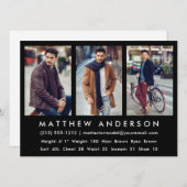 3 Foto Model Actor Comp Card Black Einladung (Vorne/Hinten)