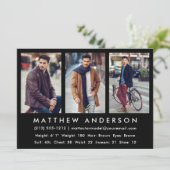 3 Foto Model Actor Comp Card Black Einladung (Stehend Vorderseite)