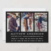 3 Foto Model Actor Comp Card Black Einladung (Vorderseite)