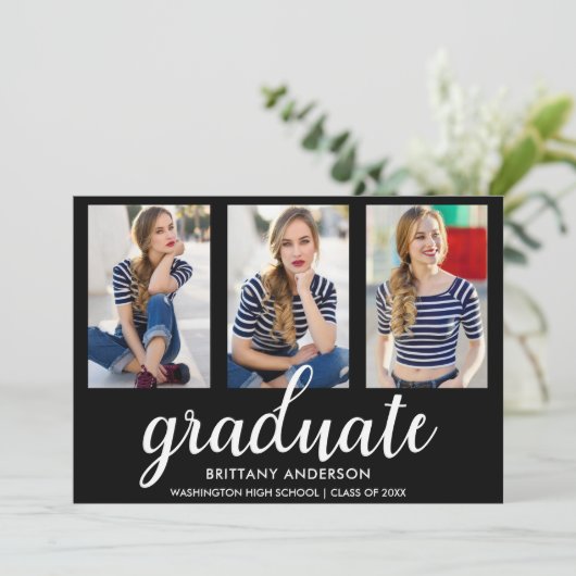 3 Foto Moderne Abschluss-Ankündigungskarte BW Ankündigung (Stehend Vorderseite)