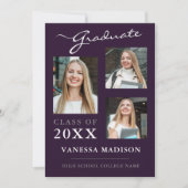 3 Foto Moderne Elegante Lila Abschluss Ankündigung (Vorderseite)