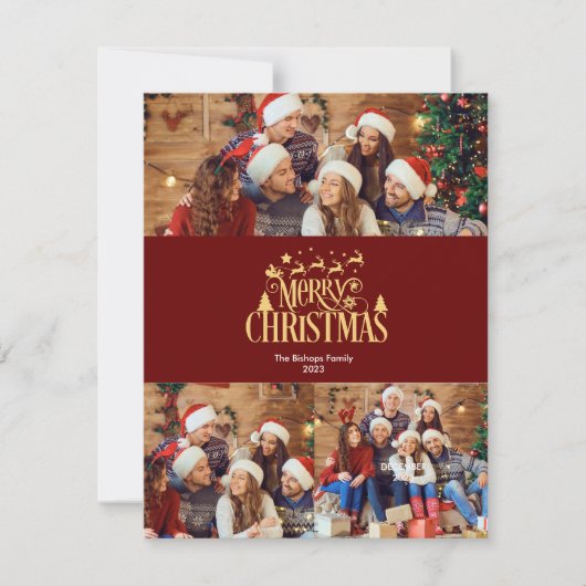 3 Foto Moderne frohe Weihnachten in Gold Gruß (Vorderseite)