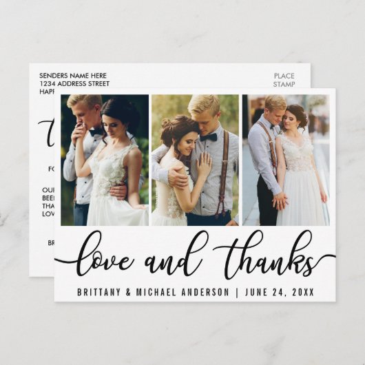 3 Foto Moderne Hochzeitsszeitszitat dank Schwarzer Postkarte (Vorne/Hinten)