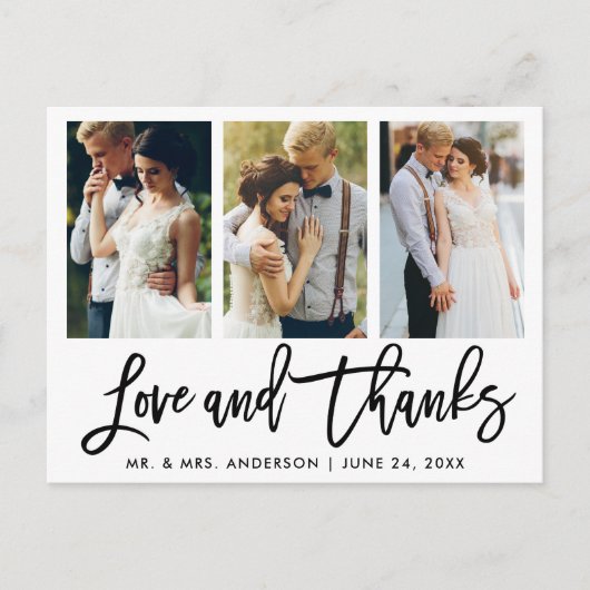 3 Foto Moderne Pinsel Schrift Hochzeit Liebe Danke Postkarte (Vorderseite)