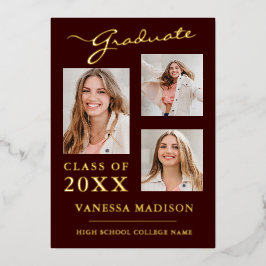 3 Foto Moderne Skriptverkündung Burgundy Grad Folieneinladung