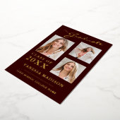 3 Foto Moderne Skriptverkündung Burgundy Grad Folieneinladung (Gedreht)