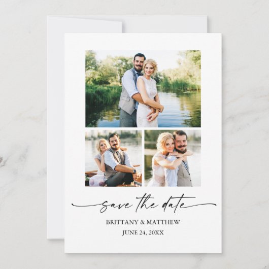 3 Foto Moderner Minimalistischer Tintencode QR-Cod Save The Date (Vorderseite)