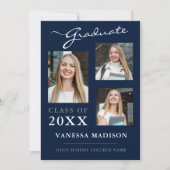 3 Foto Moderner Navy Blue Abschluss Ankündigung (Vorderseite)