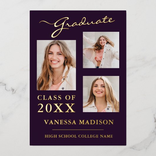 3 Foto Modernes Drehbuch Lila Grad Ankündigung (Vorderseite)