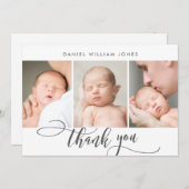 3 Foto Modernes Drehbuch Neugeborenes Baby Vielen  Dankeskarte (Vorne/Hinten)