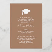 3 Foto Modernes Drehbuch Tan Brown Grad Bekanntgab Folieneinladung (Rückseite)