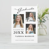 3 Foto Modernes Drehbuch Weiß Eleganter Abschluss Ankündigung (Stehend Vorderseite)