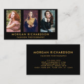 3 Foto-modernes Fotograf-Schwarzes und Gold Visitenkarte (Vorne/Hinten)