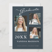 3 Foto Modernes Script Dusty Blue Abschluss Ankündigung (Vorderseite)