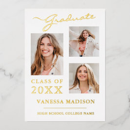 3 Foto Modernes Script White Gold Grad Ankündigung