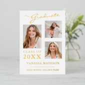 3 Foto Modernes Script White Gold Grad Ankündigung (Stehend vorne)