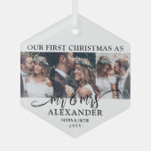 3 Foto Mr. & Mrs. 1. Christmas Schwarz-weiß Hexago Ornament Aus Glas (Vorderseite)
