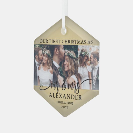 3 Foto Mr. & Mrs. 1. Weihnachtsgebäck Imitate Gold Ornament Aus Glas (Vorderseite Links)