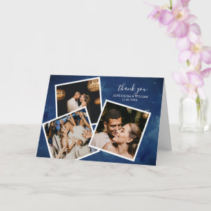 3 Foto Navy Blau Aquarell Hochzeit Danke Karte
