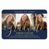 3 Foto Navy Blue and Gold Abschluss Ankündigung Magnet (Horizontal)