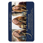 3 Foto Navy Blue and Gold Abschluss Ankündigung Magnet (Vertikal)