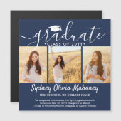 3 Foto Navy Blue Magnetic Abschluss Ankündigung (Vorne/Hinten)