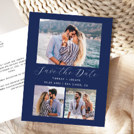 3 Foto Navy Blue Save the Date Postkarte