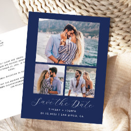 3 Foto Navy Blue Save the Date Postkarte