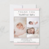 3 Foto Pink White Baby Dusche |Geburtsankündigung Dankeskarte (Vorderseite)