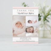 3 Foto Pink White Baby Dusche |Geburtsankündigung Dankeskarte (Stehend Vorderseite)