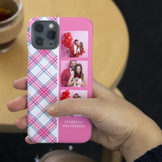 3 Foto Preppy Pink Kariert Modern Girl Individuell Case-Mate iPhone Hülle
